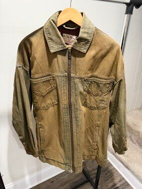 Free People We The Free Olive Utility Jacket Zip Front Distressed Wash Small